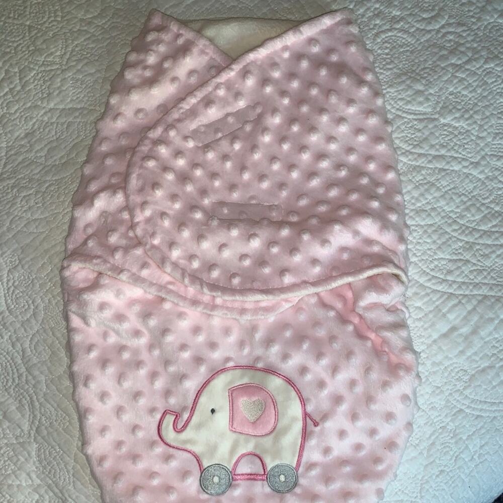 NWOT Infant Girl Pink Puff Dot Plush Wrap Sleep Sack